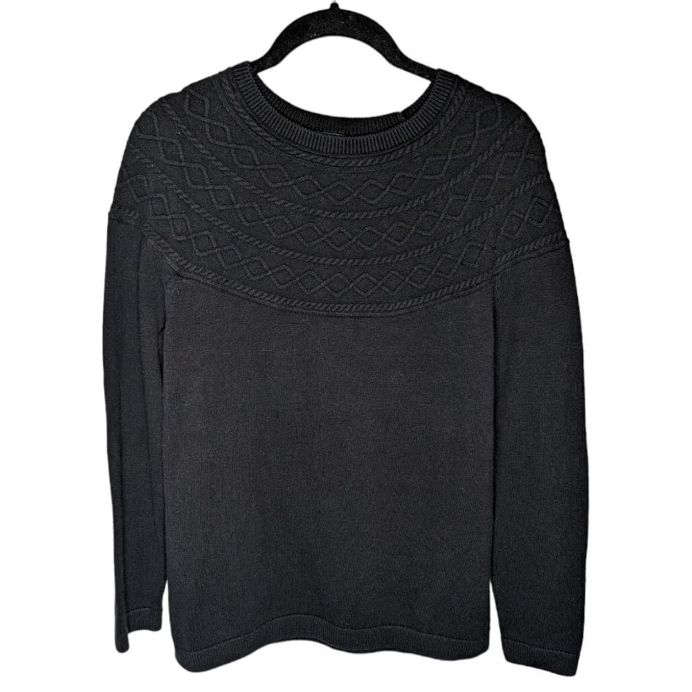 Talbots Black Fair Isle Sweater Knit Long Sleeve LP Womens Petite Large
